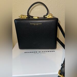 Brandon Blackwood Black Leather Kendrick Trunk with Gold Hardware *BROKEN CLASP*